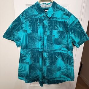 Tony Hawk Teal Leaf Print Shirt men’s XL skater Hawaiian cruise wear